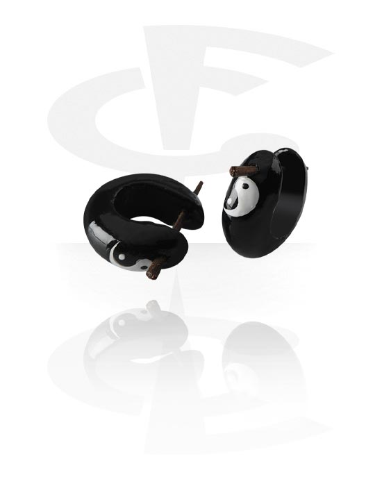 Øreringe, ørestikker og skjolde, Håndmalede øreringe med Yin-yang-design, Træ