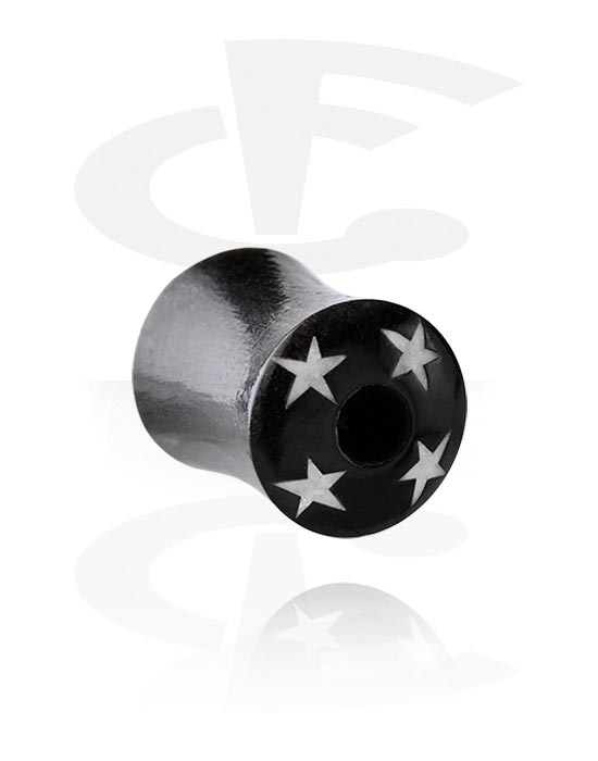 Tunnels & Plugs, Double flared tunnel (wood) with star design, Organic Materials
