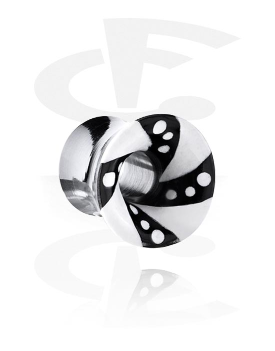 Tunnels & Plugs, Double flared tunnel (horn, black) with black and white design, Horn