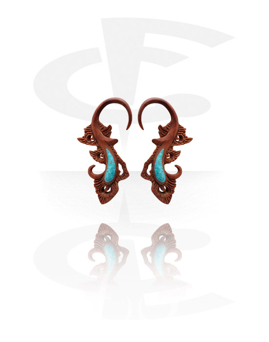 Acessórios para alargar, Claw Earring with Turquoise Inlay, Rosewood