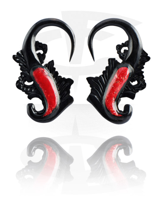 Accessori per dilatare, Claw Earring with Coral Inlay, Rosewood