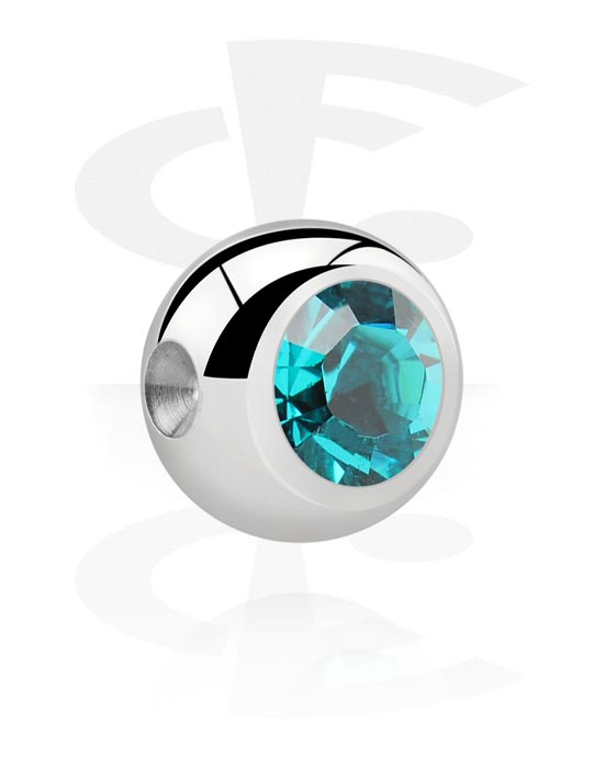 Bolas, barras & mais, Bola para ball closure rings (aço cirúrgico, prata, acabamento brilhante) com pedra de cristal, Aço cirúrgico 316L