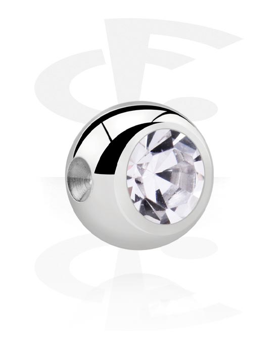 Boules, barres & plus, Boule pour ball closure ring (acier chirurgical, argent, finition brillante) avec pierre en cristal, Acier chirurgical 316L