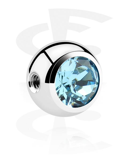 Kulor, stavar & mer, Ball for threaded pins (surgical steel, silver, shiny finish) med kristallsten, Kirurgiskt stål 316L