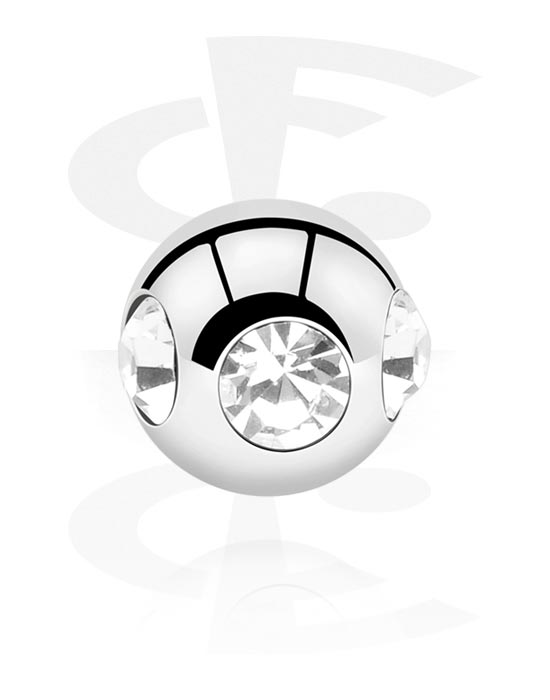 Kulor, stavar & mer, Ball for threaded pins (surgical steel, silver, shiny finish) med kristallstenar, Kirurgiskt stål 316L