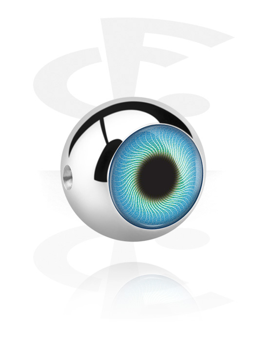 Kuličky, kolíčky a další, Koncovka pro kroužky s kuličkou (chirurgická ocel, stříbrná, lesklý povrch) s designem oko, Chirurgická ocel 316L