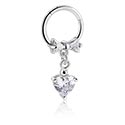 Alke za piercing, Kliker za piercing (kirurški čelik, srebrna, sjajna završna obrada) s privjeskom sa srcem i kristalnim kamenjem, Kirurški čelik 316L, Obloženi mesing