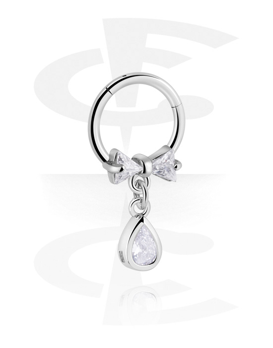 Piercing Ringe, Piercing-clicker (kirurgisk stål, sølv, blank finish) med charm og krystaller, Kirurgisk stål 316L, Pletteret messing