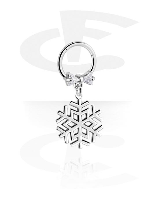 Piercing Rings, Piercing clicker (surgical steel, silver, shiny finish) with snowflake charm and crystal stones, Surgical Steel 316L, Plated Brass