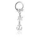Alke za piercing, Kliker za piercing (kirurški čelik, srebrna, sjajna završna obrada) s privjeskom sa sidrom i kristalnim kamenjem, Kirurški čelik 316L, Obloženi mesing