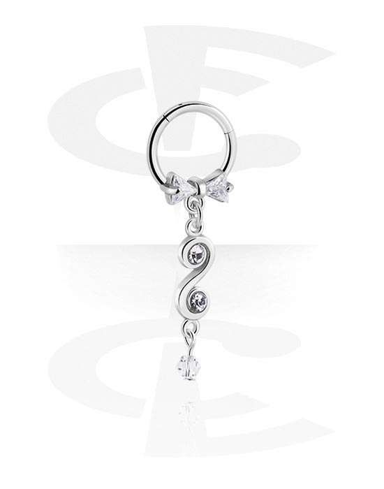 Piercing Rings, Piercing clicker (surgical steel, silver, shiny finish) with bow and crystal stones, Surgical Steel 316L, Plated Brass