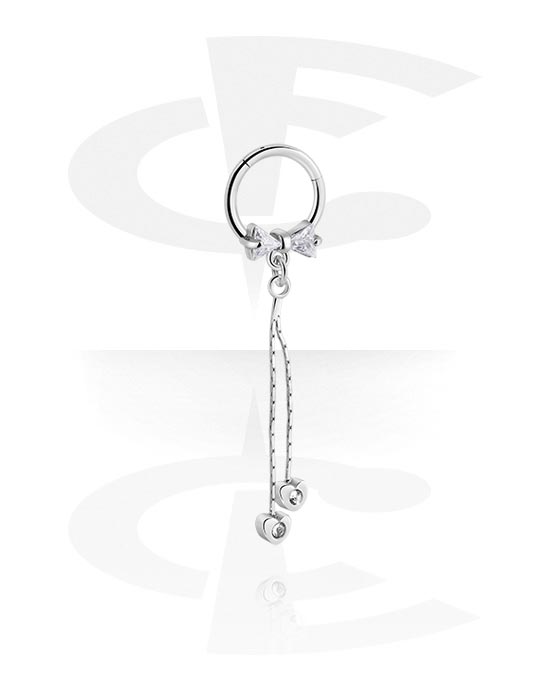 Piercingové kroužky, Piercingový clicker (chirurgická ocel, stříbrná, lesklý povrch) s lukem a krystalovými kamínky, Chirurgická ocel 316L, Pokovená mosaz