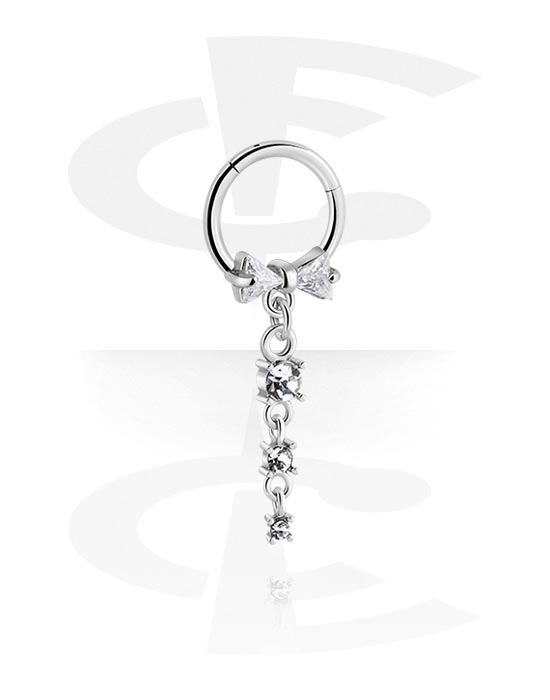 Piercing Rings, Piercing clicker (surgical steel, silver, shiny finish) with bow and crystal stones, Surgical Steel 316L, Plated Brass