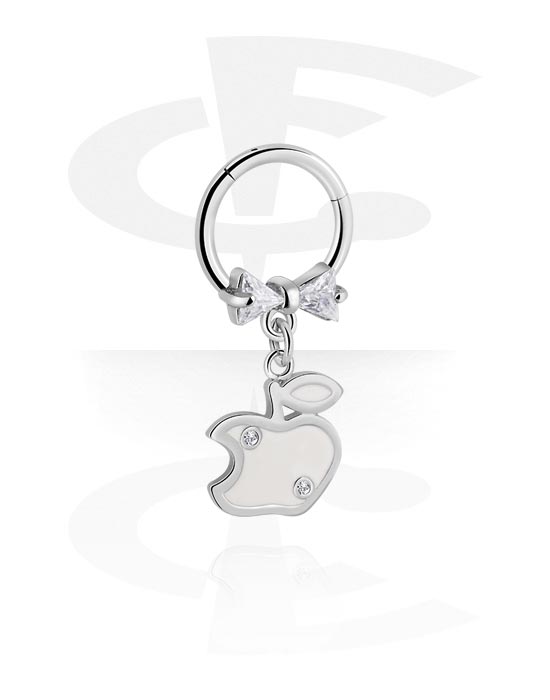 Piercingové kroužky, Piercingový clicker (chirurgická ocel, stříbrná, lesklý povrch) s Apple Attachment a krystalovými kamínky, Chirurgická ocel 316L, Pokovená mosaz