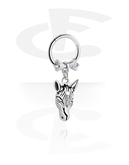Piercing Rings, Piercing clicker (surgical steel, silver, shiny finish) with bow and zebra charm, Surgical Steel 316L, Plated Brass