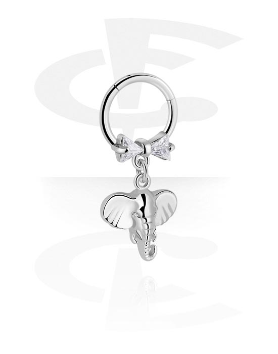 Piercing Rings, Segment ring (surgical steel, silver, shiny finish) with bow and elephant charm, Surgical Steel 316L, Plated Brass
