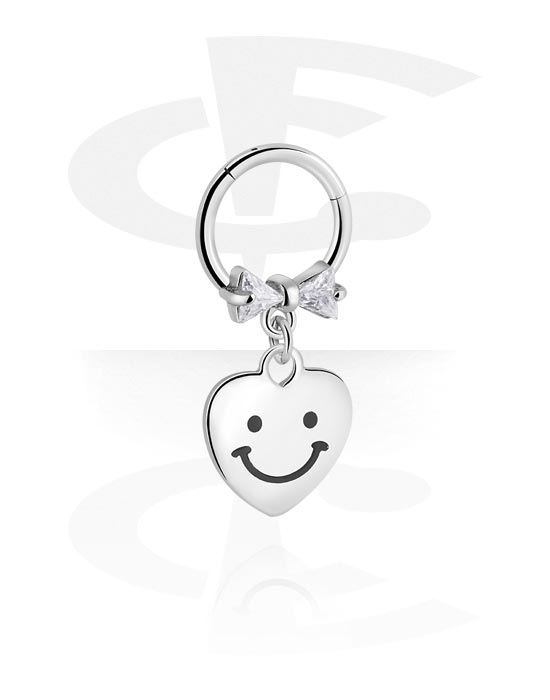Piercing Rings, Piercing clicker (surgical steel, silver, shiny finish) with heart charm, Surgical Steel 316L, Plated Brass