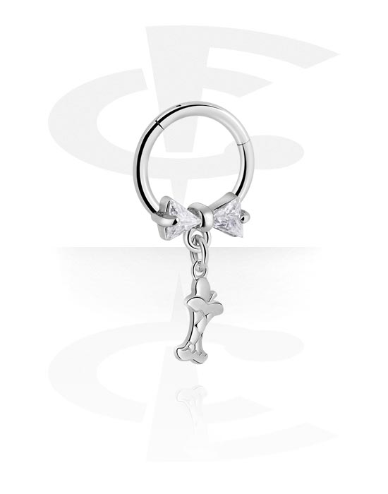 Piercing Rings, Piercing clicker (surgical steel, silver, shiny finish) with bow and apple charm, Surgical Steel 316L, Plated Brass