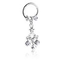 Anéis piercing, Multi-purpose clicker (aço cirúrgico, prata, acabamento brilhante) com pendente e pedras de cristal, Aço cirúrgico 316L, Latão revestido