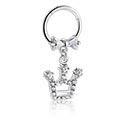 Piercing Ringe, Piercing-clicker (kirurgisk stål, sølv, blank finish) med Charm med krone og krystaller, Kirurgisk stål 316L, Pletteret messing