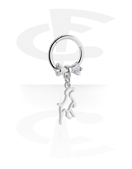 Piercinggyűrűk, Multi-purpose clicker (surgical steel, silver, shiny finish) val vel íj és dog charm, Sebészeti acél, 316L, Bevonatos sárgaréz