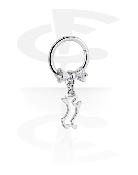 Piercing Ringe, Piercing-clicker (kirurgisk stål, sølv, blank finish) med bue og hunde-charm, Kirurgisk stål 316L, Pletteret messing