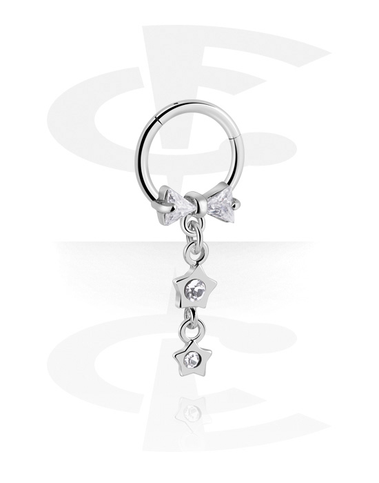 Piercing Rings, Piercing clicker (surgical steel, silver, shiny finish) with bow and star charm, Surgical Steel 316L, Plated Brass