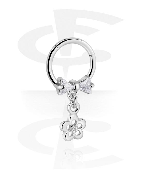 Piercinggyűrűk, Multi-purpose clicker (surgical steel, silver, shiny finish) val vel virág dísz és Kristálykövek, Sebészeti acél, 316L, Bevonatos sárgaréz