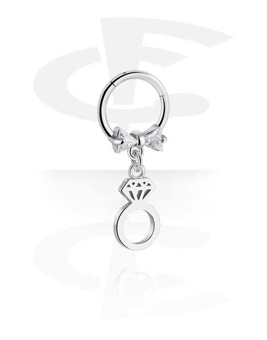 Piercing Rings, Piercing clicker (surgical steel, silver, shiny finish) with ring charm and crystal stones, Surgical Steel 316L, Plated Brass