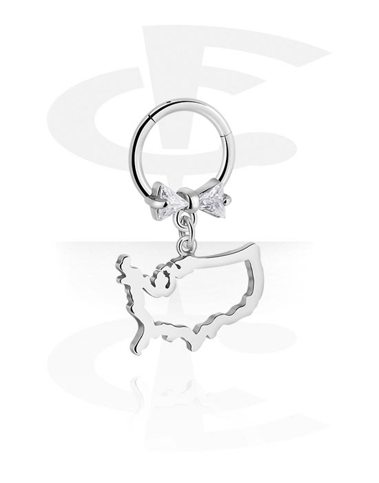 Piercing Rings, Piercing clicker (surgical steel, silver, shiny finish) with bow and charm, Surgical Steel 316L, Plated Brass