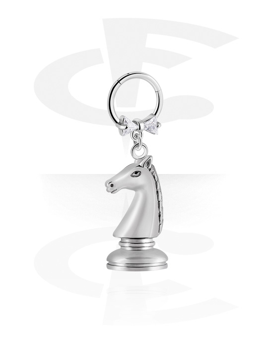 Piercinggyűrűk, Multi-purpose clicker (surgical steel, silver, shiny finish) val vel horse charm és Kristálykövek, Sebészeti acél, 316L, Bevonatos sárgaréz