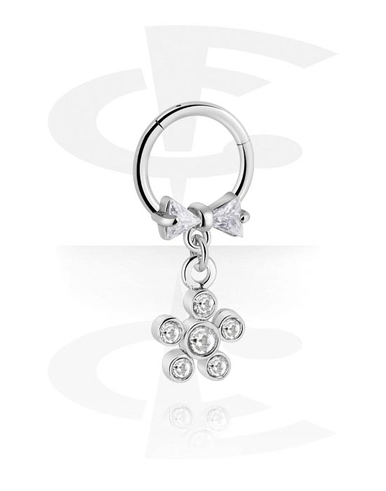 Piercinggyűrűk, Multi-purpose clicker (surgical steel, silver, shiny finish) val vel virág dísz és Kristálykövek, Sebészeti acél, 316L, Bevonatos sárgaréz