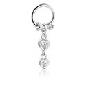 Anéis piercing, Multi-purpose clicker (aço cirúrgico, prata, acabamento brilhante) com pendente coração e pedras de cristal, Aço cirúrgico 316L, Latão revestido