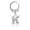 Piercing Ringe, Piercing-clicker (kirurgisk stål, sølv, blank finish) med bue og charm med bogstavet K, Kirurgisk stål 316L, Pletteret messing