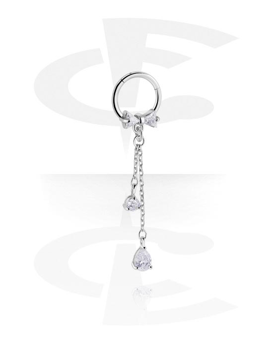 Piercing Ringe, Piercing-clicker (kirurgisk stål, sølv, blank finish) med charm og krystaller, Kirurgisk stål 316L, Pletteret messing
