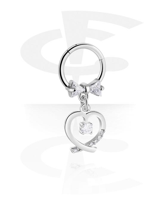 Piercinggyűrűk, Multi-purpose clicker (surgical steel, silver, shiny finish) val vel szív függő és Kristálykövek, Sebészeti acél, 316L, Bevonatos sárgaréz
