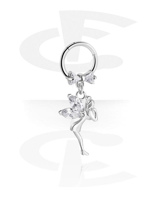 Piercing Rings, Piercing clicker (surgical steel, silver, shiny finish) with bow and fairy charm, Surgical Steel 316L, Plated Brass