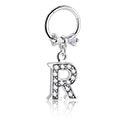 Piercing Ringe, Piercing-clicker (kirurgisk stål, sølv, blank finish) med bue og charm med bogstavet R, Kirurgisk stål 316L, Pletteret messing