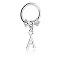 Piercing Ringe, Piercing-clicker (kirurgisk stål, sølv, blank finish) med bue og charm med bogstavet A, Kirurgisk stål 316L, Pletteret messing