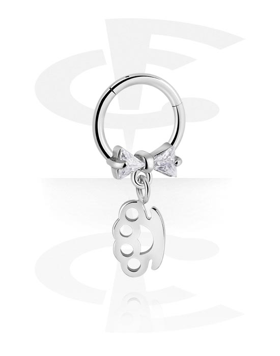 Piercing Ringe, Piercing-clicker (kirurgisk stål, sølv, blank finish) med knojern-charm og krystaller, Kirurgisk stål 316L, Pletteret messing