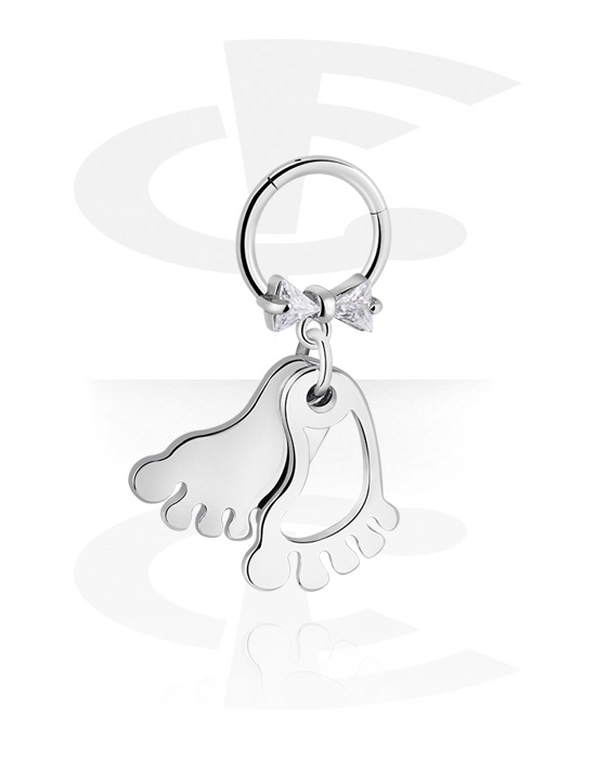 Piercinggyűrűk, Multi-purpose clicker (surgical steel, silver, shiny finish) val vel íj és foot charm, Sebészeti acél, 316L, Bevonatos sárgaréz