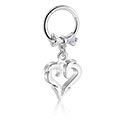 Alke za piercing, Kliker za piercing (kirurški čelik, srebrna, sjajna završna obrada) s privjeskom sa srcem i kristalnim kamenjem, Kirurški čelik 316L, Obloženi mesing