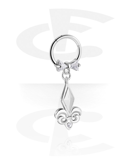 Piercing Rings, Piercing clicker (surgical steel, silver, shiny finish) with bow and charm, Surgical Steel 316L, Plated Brass