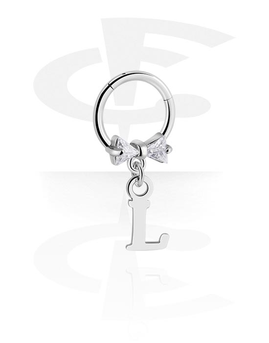 Piercinggyűrűk, Multi-purpose clicker (surgical steel, silver, shiny finish) val vel letter charm és charm with letter "L", Sebészeti acél, 316L, Bevonatos sárgaréz