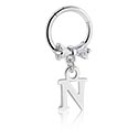 Piercing Ringe, Piercing-clicker (kirurgisk stål, sølv, blank finish) med brev-charm og charm med bogstavet N, Kirurgisk stål 316L, Pletteret messing
