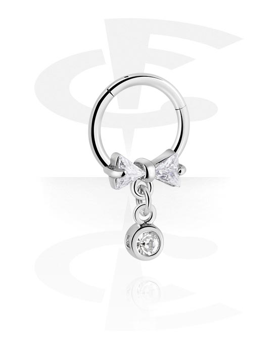 Piercinggyűrűk, Multi-purpose clicker (surgical steel, silver, shiny finish) val vel íj és Kristálykövek, Sebészeti acél, 316L, Bevonatos sárgaréz