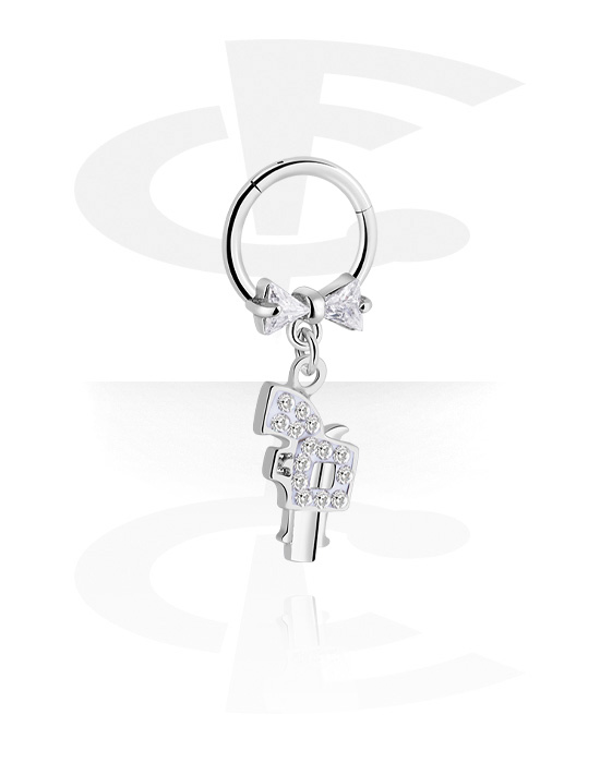 Piercing Rings, Piercing clicker (surgical steel, silver, shiny finish) with bow and pistol charm, Surgical Steel 316L, Plated Brass