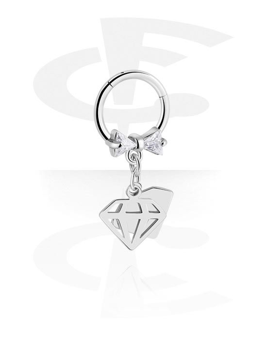 Piercing Ringe, Piercing-clicker (kirurgisk stål, sølv, blank finish) med bue og Diamantformet charm, Kirurgisk stål 316L, Pletteret messing