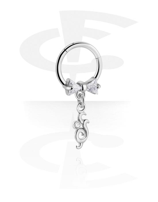 Piercinggyűrűk, Multi-purpose clicker (surgical steel, silver, shiny finish) val vel íj és Dísz, Sebészeti acél, 316L, Bevonatos sárgaréz