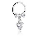 Alke za piercing, Kliker za piercing (kirurški čelik, srebrna, sjajna završna obrada) s privjeskom sa srcem i kristalnim kamenjem, Kirurški čelik 316L, Obloženi mesing